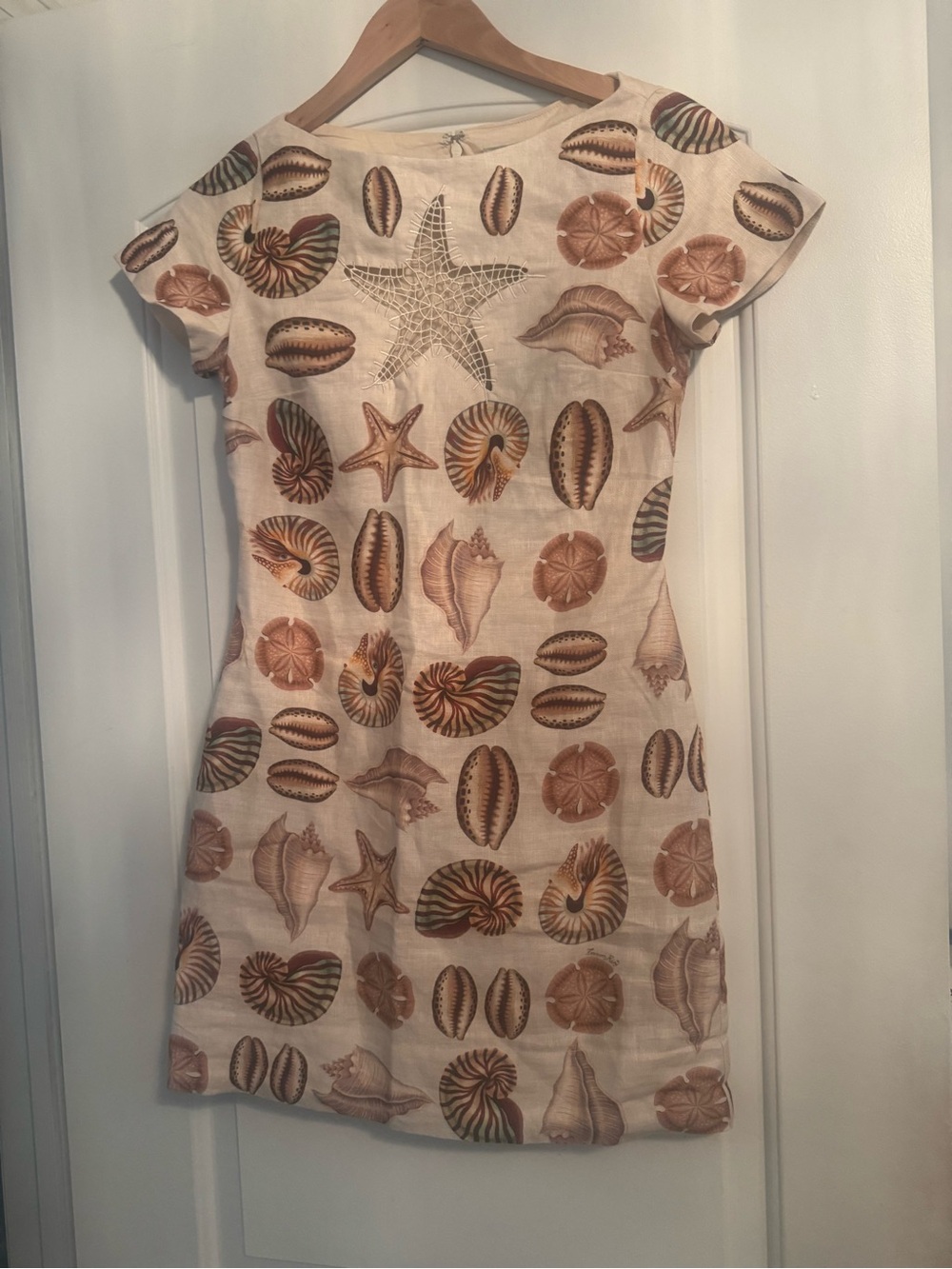 Farm Rio Sand Marine Shells Short Sleeve Mini Dress